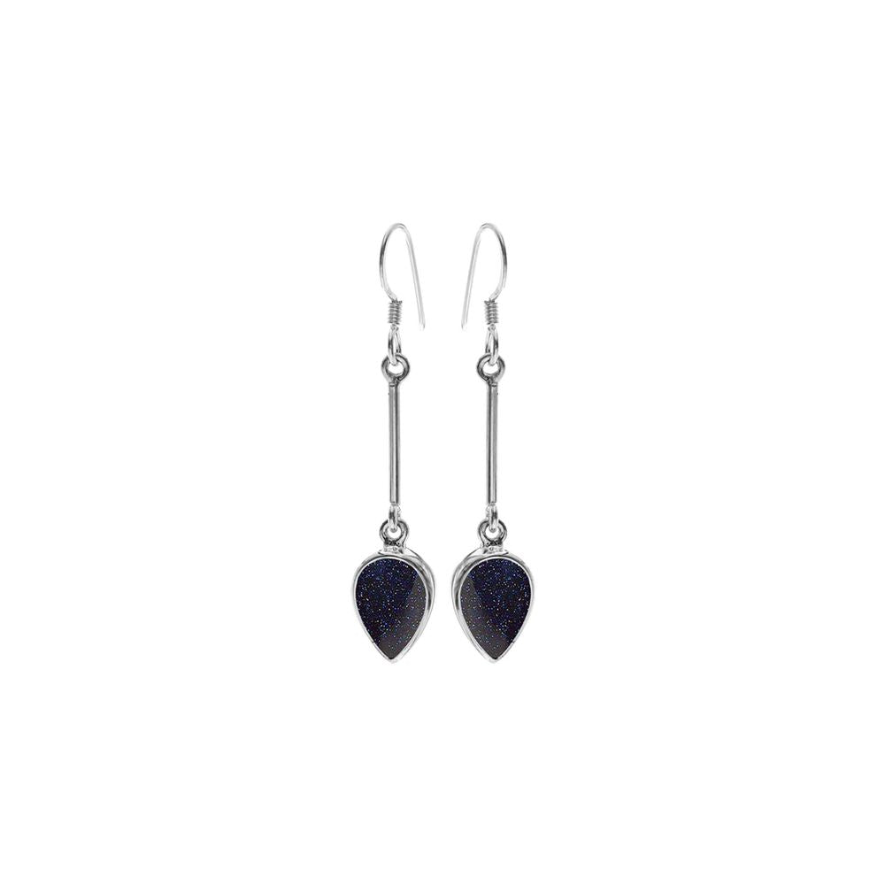 Samira long stem blue goldstone teardrop earrings