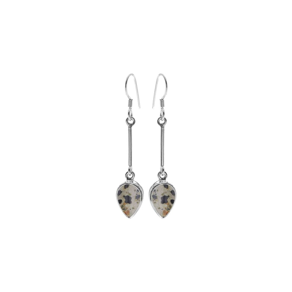Samira long stem dalmatian jasper teardrop earrings