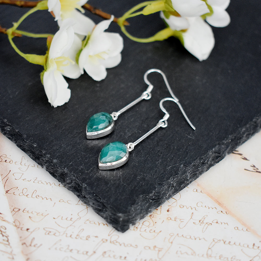 Samira long stem emerald quartz teardrop earrings