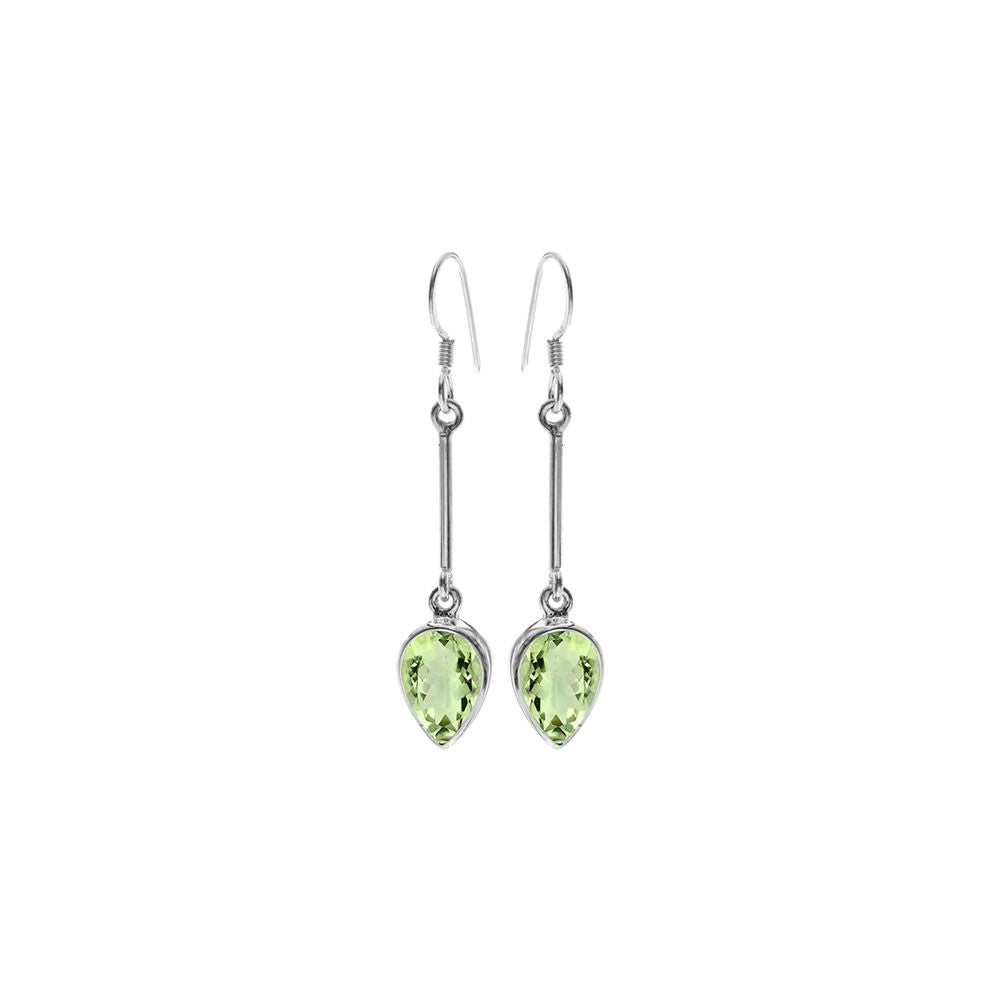 Samira long stem green amethyst teardrop earrings