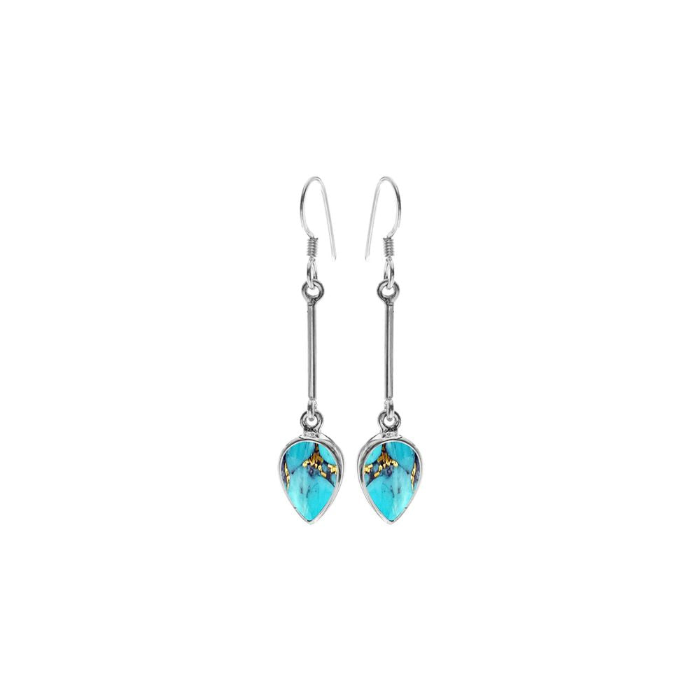 Samira long stem blue mohave turquoise teardrop earrings