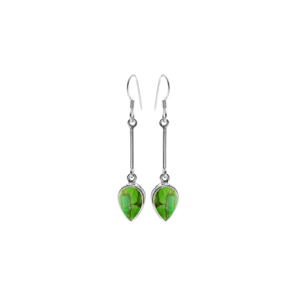 Samira long stem green mohave turquoise teardrop earrings