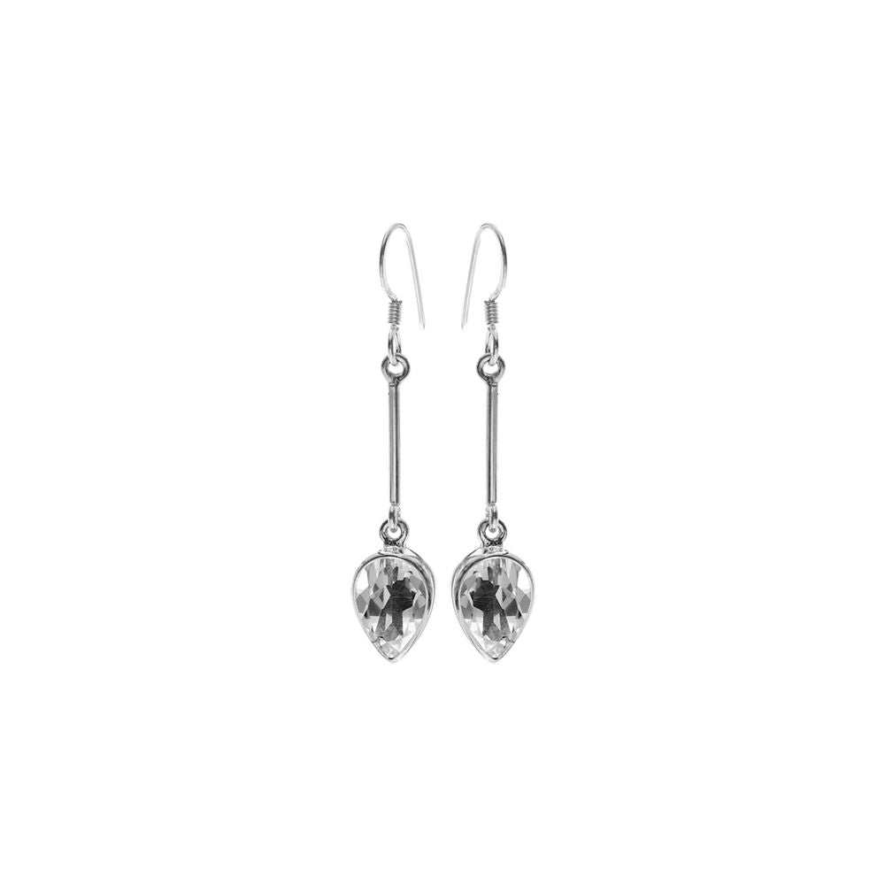 Samira long stem quartz teardrop earrings