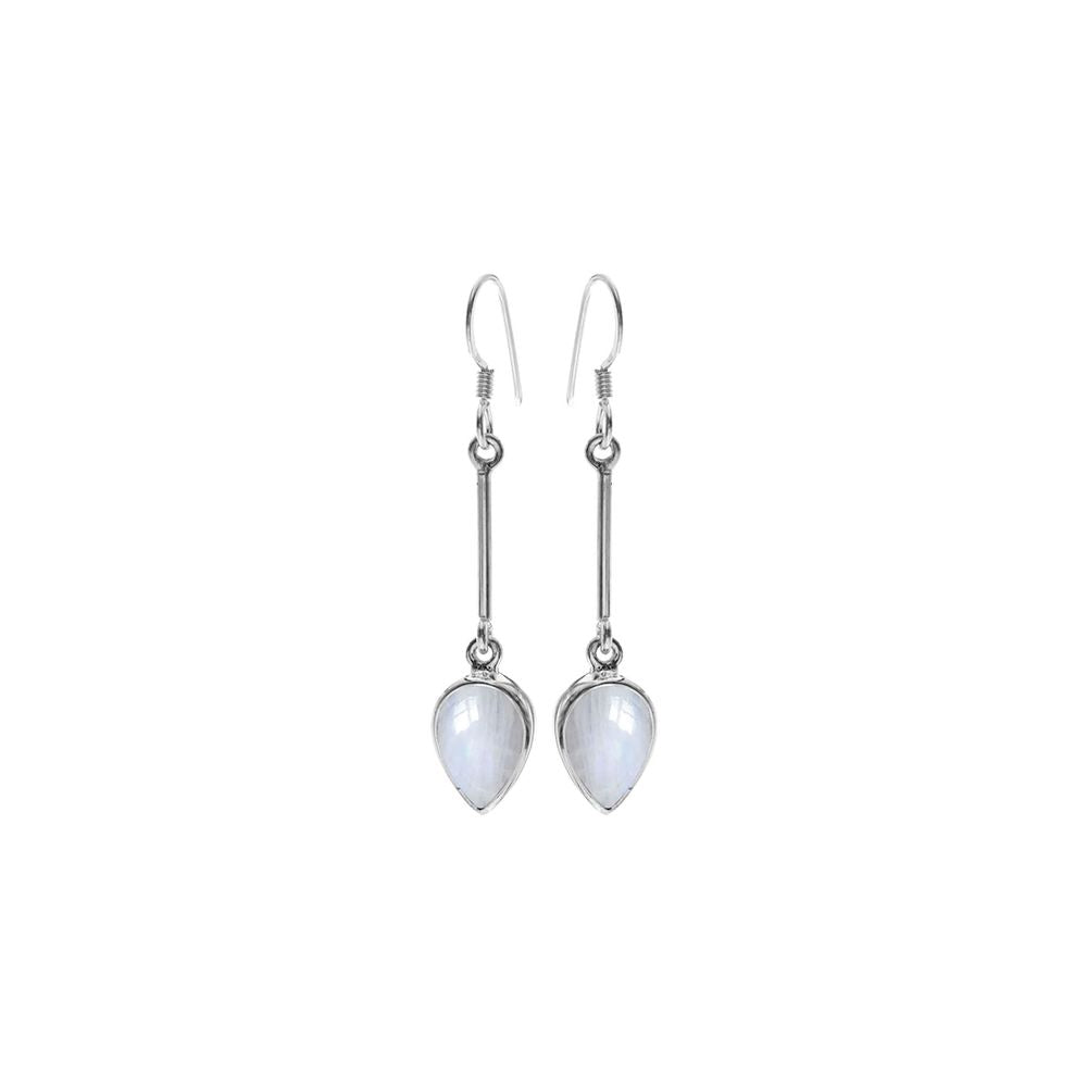 Samira long stem rainbow moonstone teardrop earrings