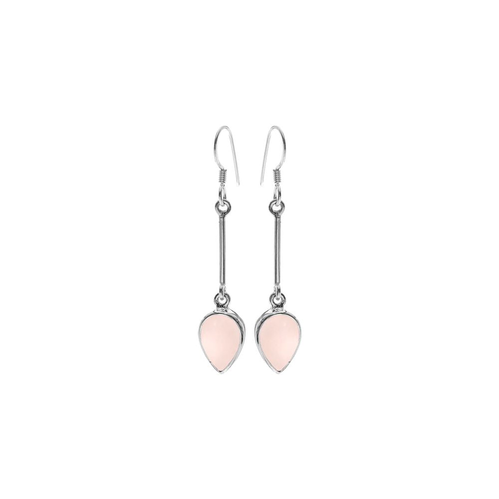 Samira long stem rose quartz teardrop earrings