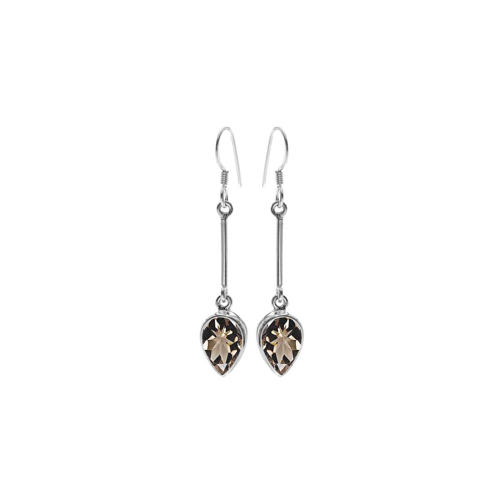Samira long stem smokey quartz teardrop earrings