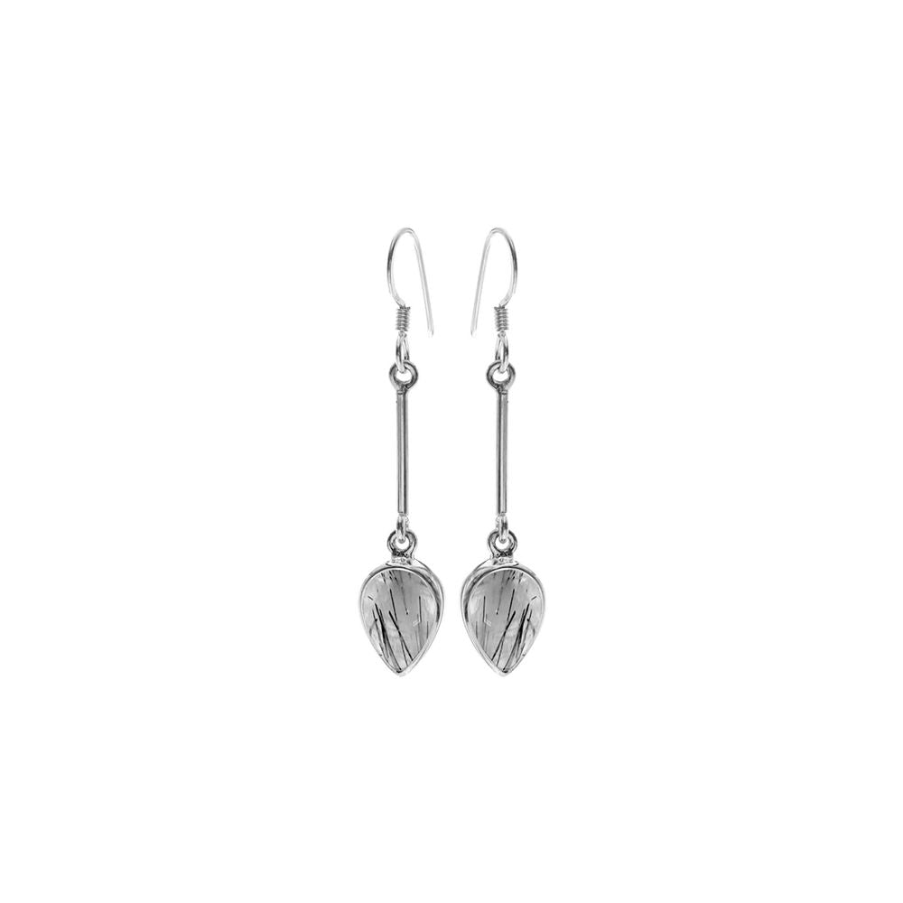 Samira long stem tourmalated quartz teardrop earrings