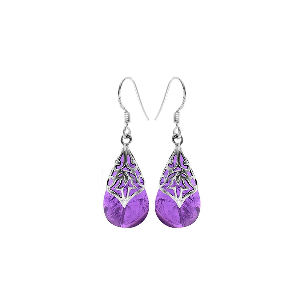 Viola teardrop amethyst with Aztec overlay earrings