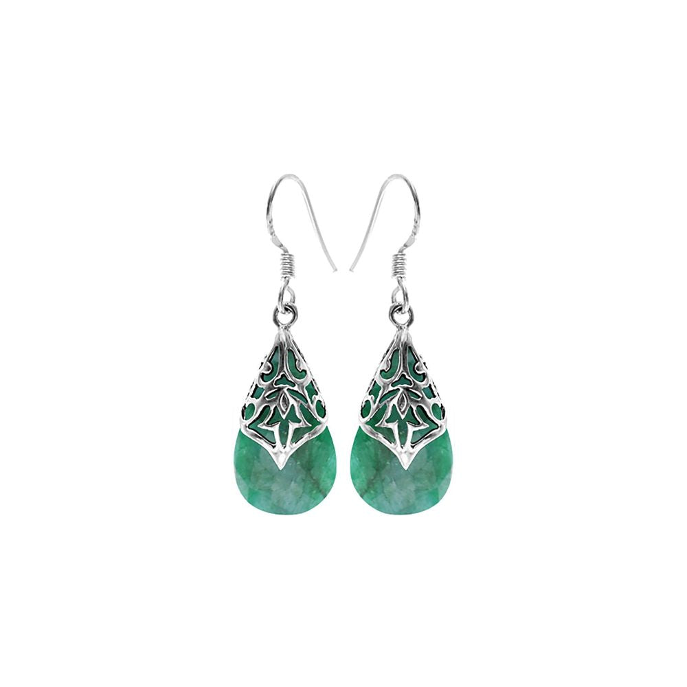 Viola teardrop emerald quartz with Aztec overlay earrings