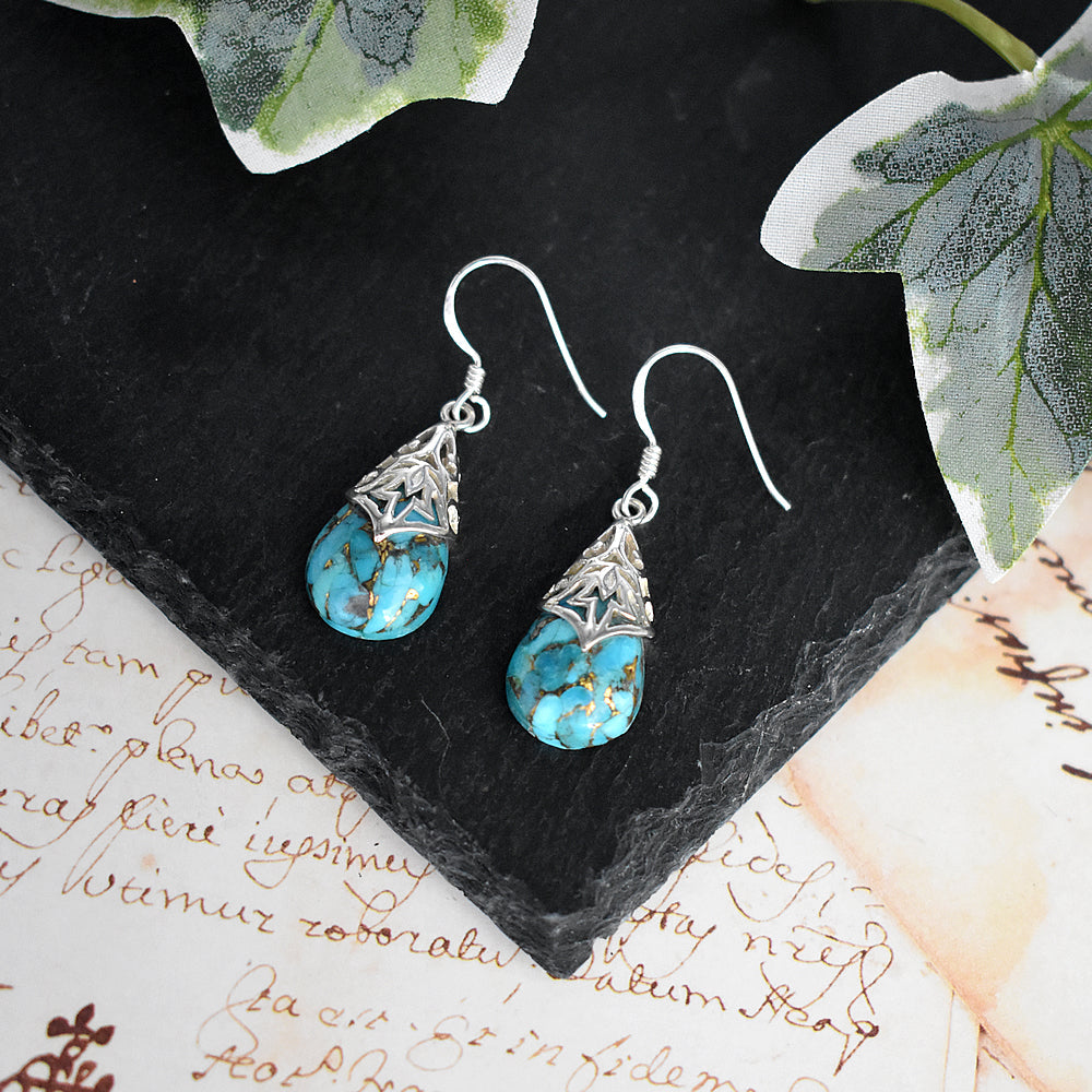 Viola teardrop blue mohave turquoise with Aztec overlay earrings
