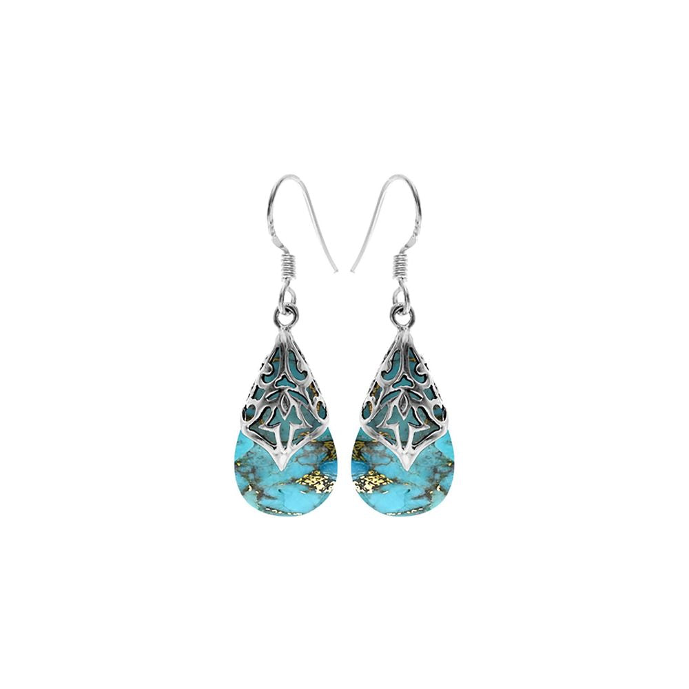 Viola teardrop blue mohave turquoise with Aztec overlay earrings