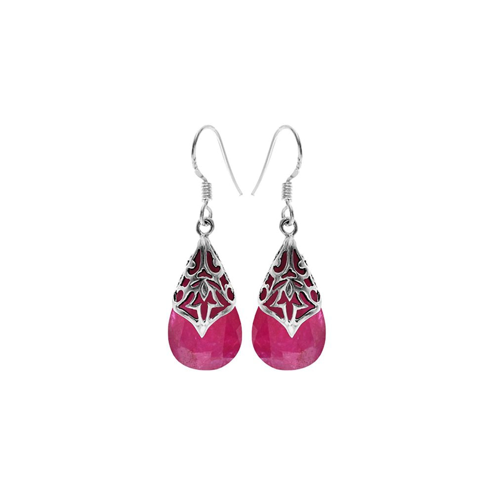 Viola teardrop ruby quartz with Aztec overlay earrings
