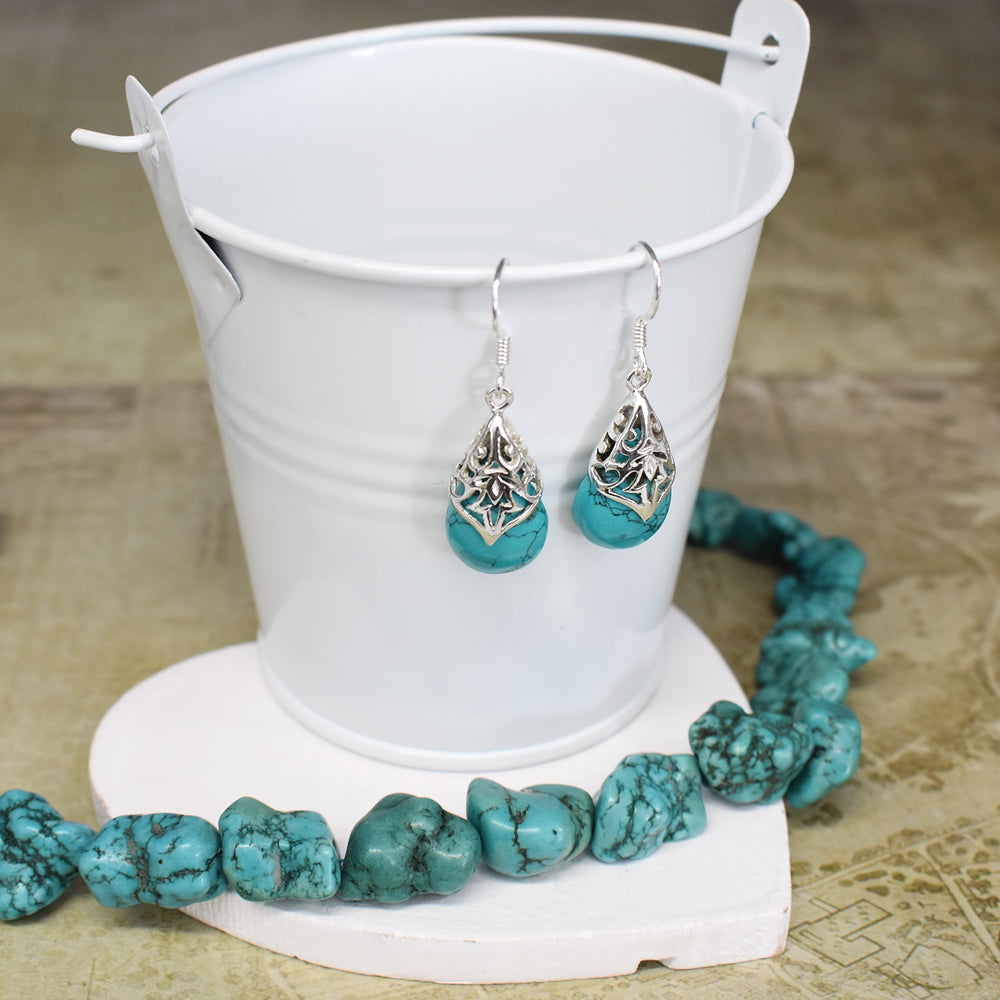 Viola teardrop turquoise with Aztec overlay earrings
