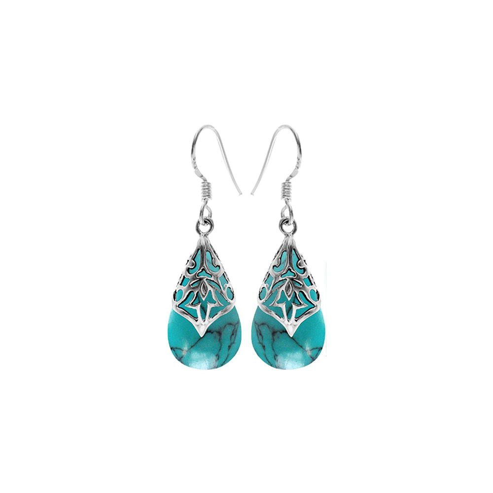 Viola teardrop turquoise with Aztec overlay earrings