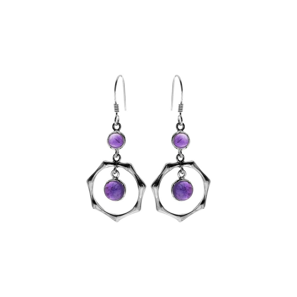 Viola hexagon framed amethyst earrings
