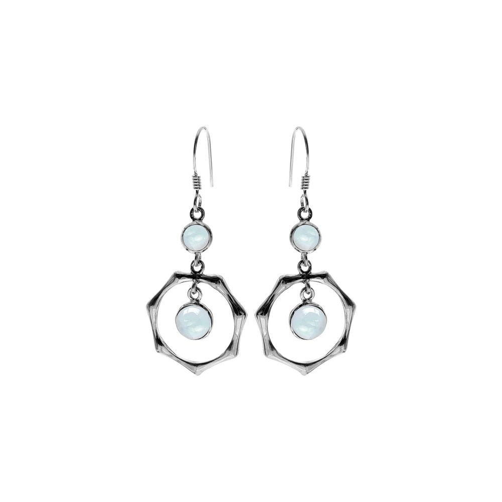 Viola hexagon framed rainbow moonstone earrings