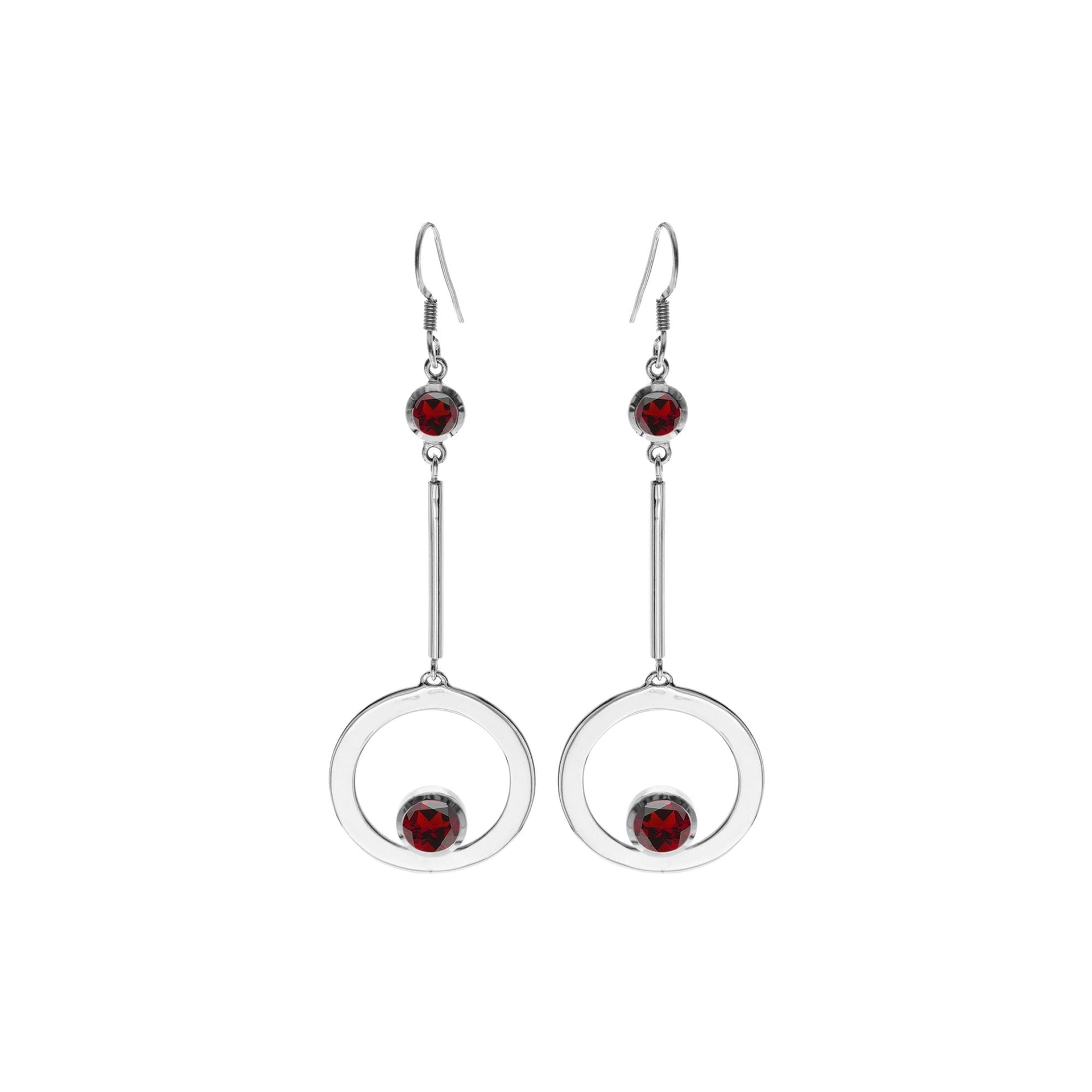 Open hoop on stem with faceted garnet rounds