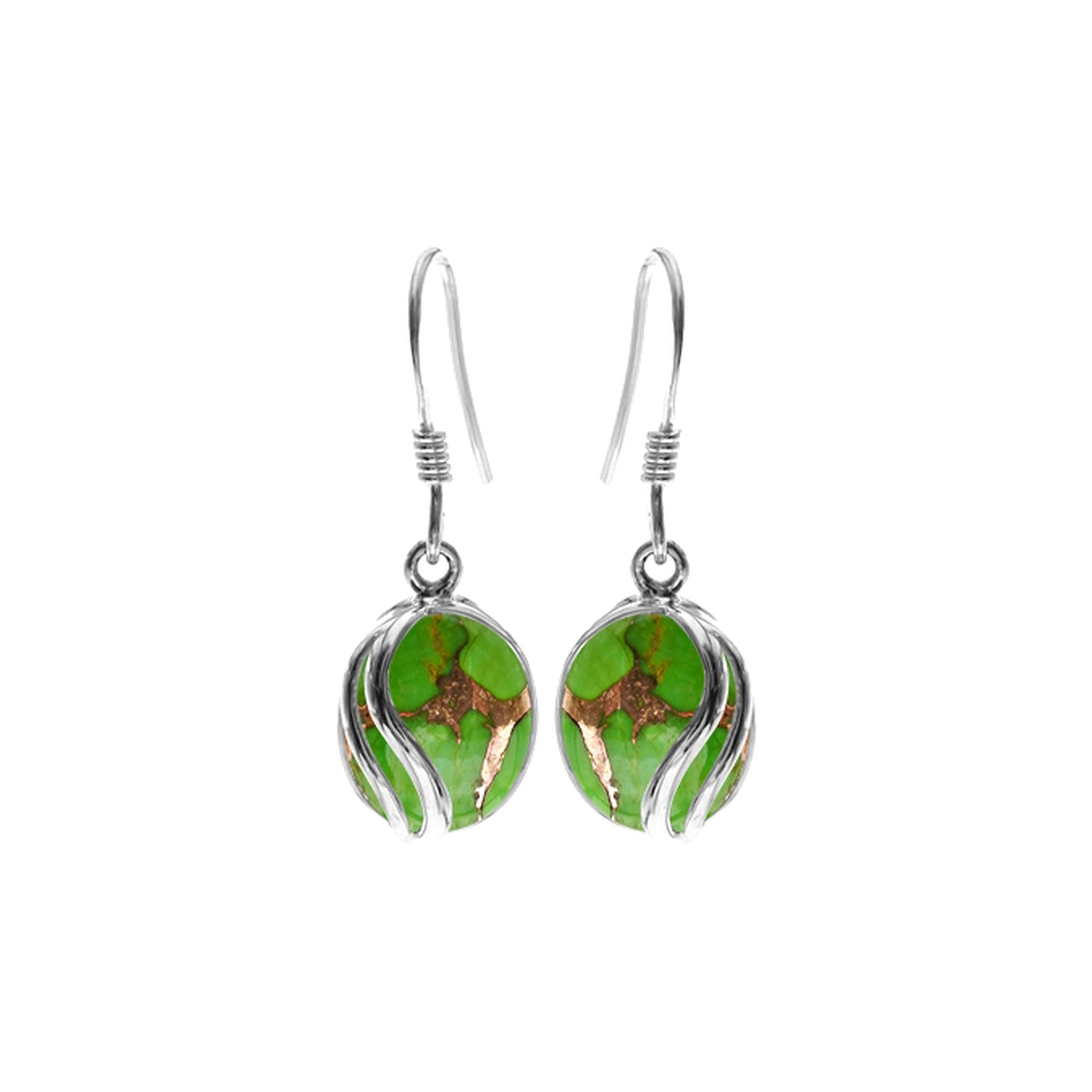 Lola green mohave turquoise earrings with stripe overlay