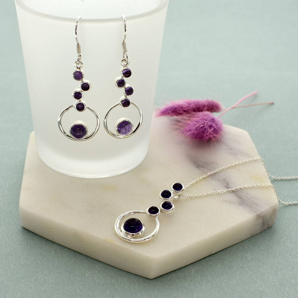 Amy staggered amethyst with hoop pendant
