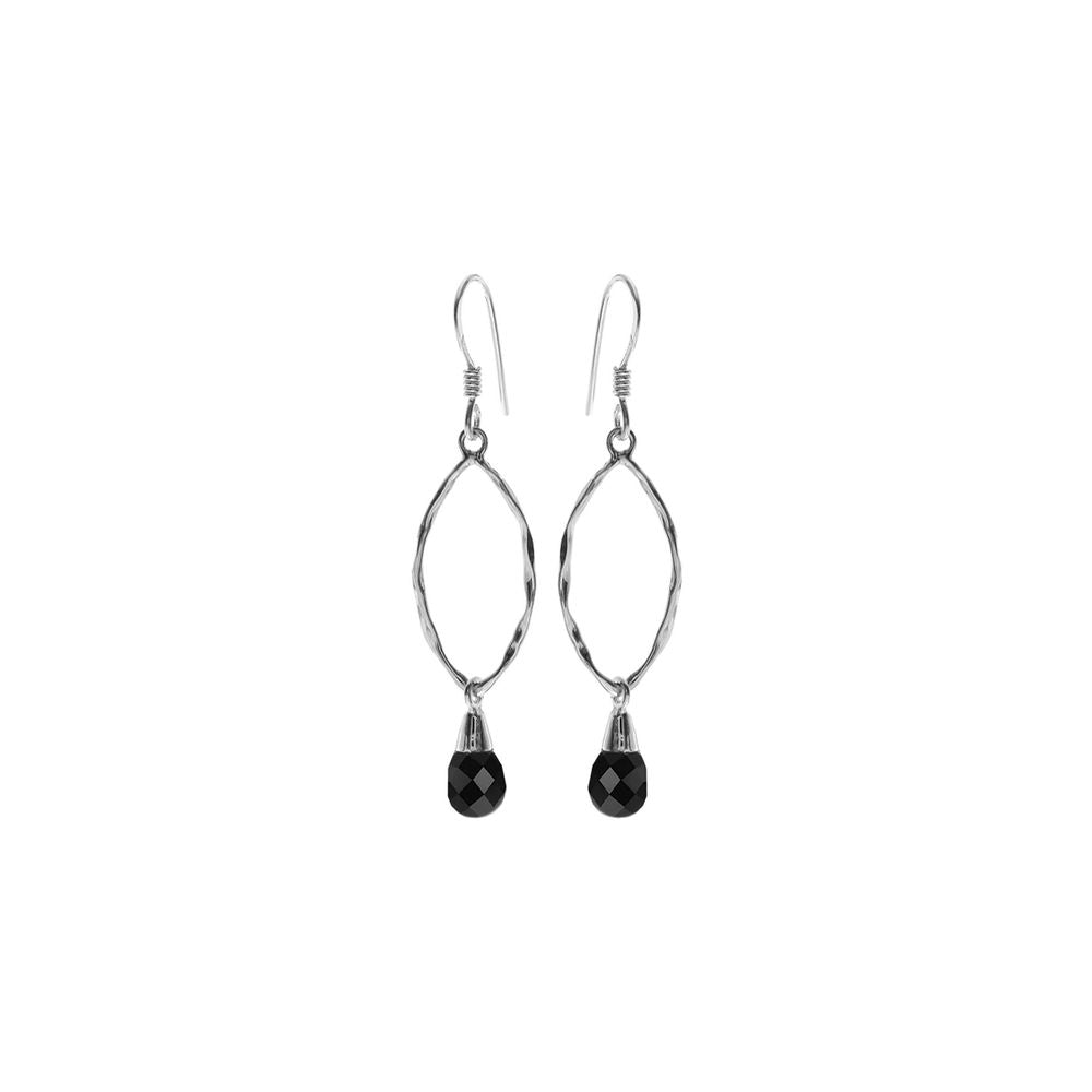 Viola briolette black onyx hammered marquis earrings