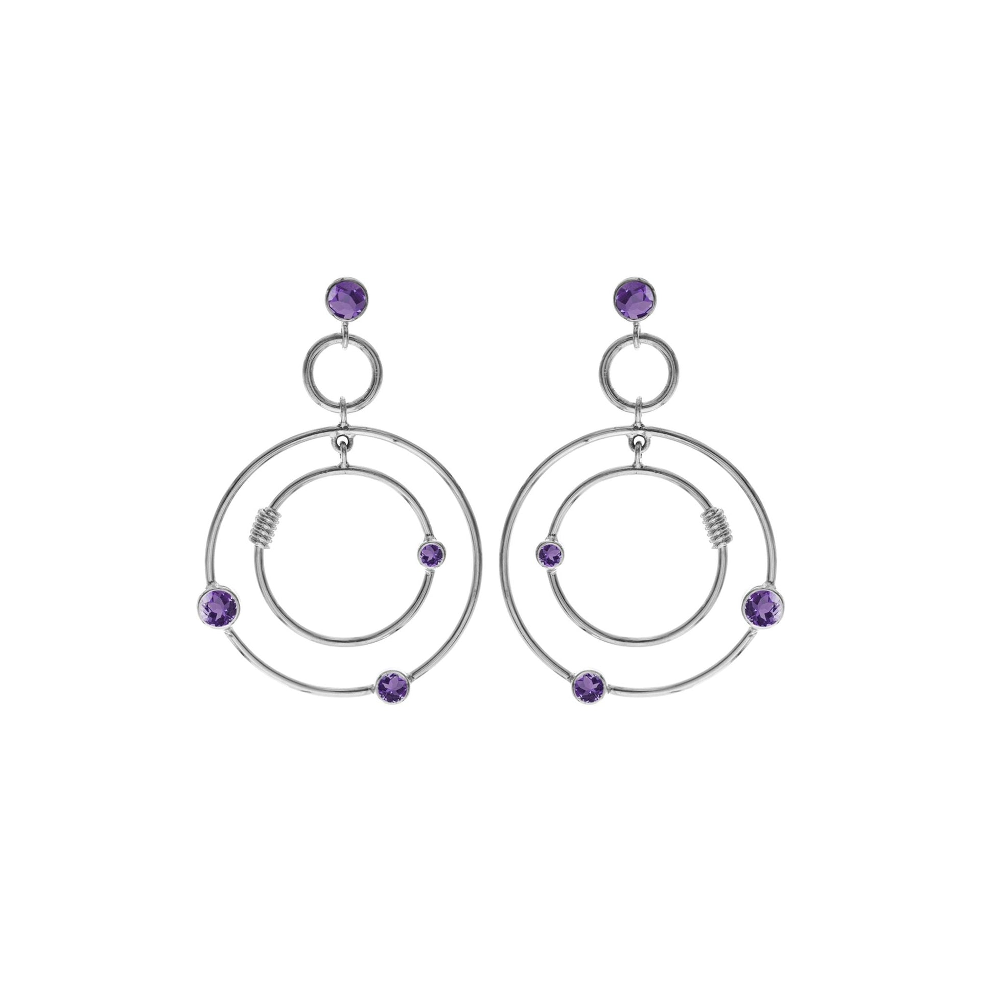 Faceted amethyst hoop orbit earrings