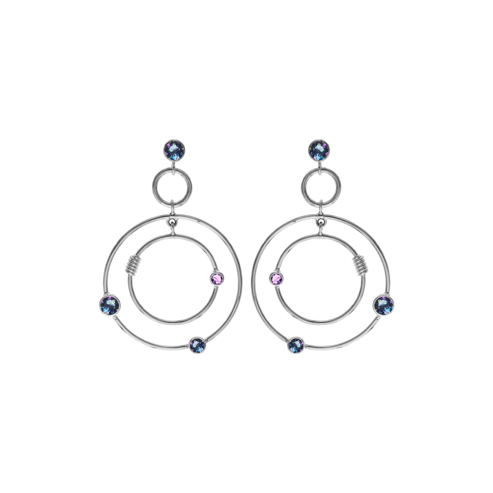 Faceted mystic topaz & amethyst hoop orbit earrings