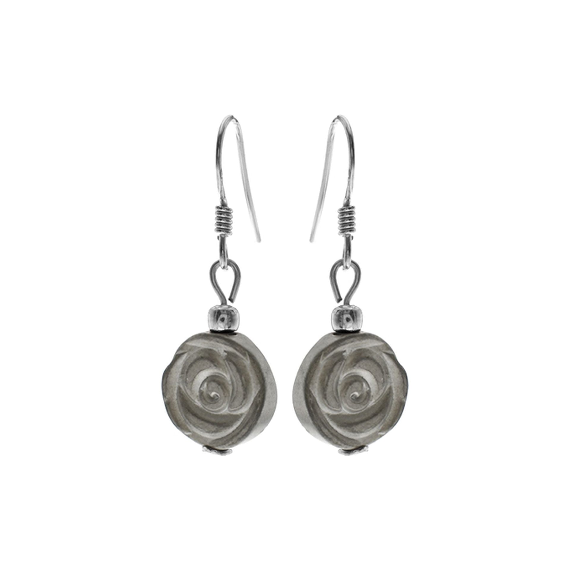 Carved hematite rose earrings