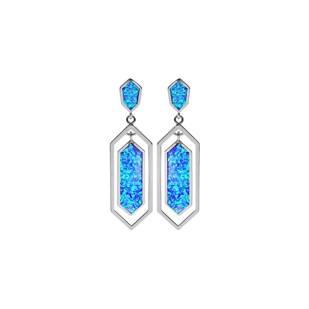 Celeste elongated hexagon blue opal earrings