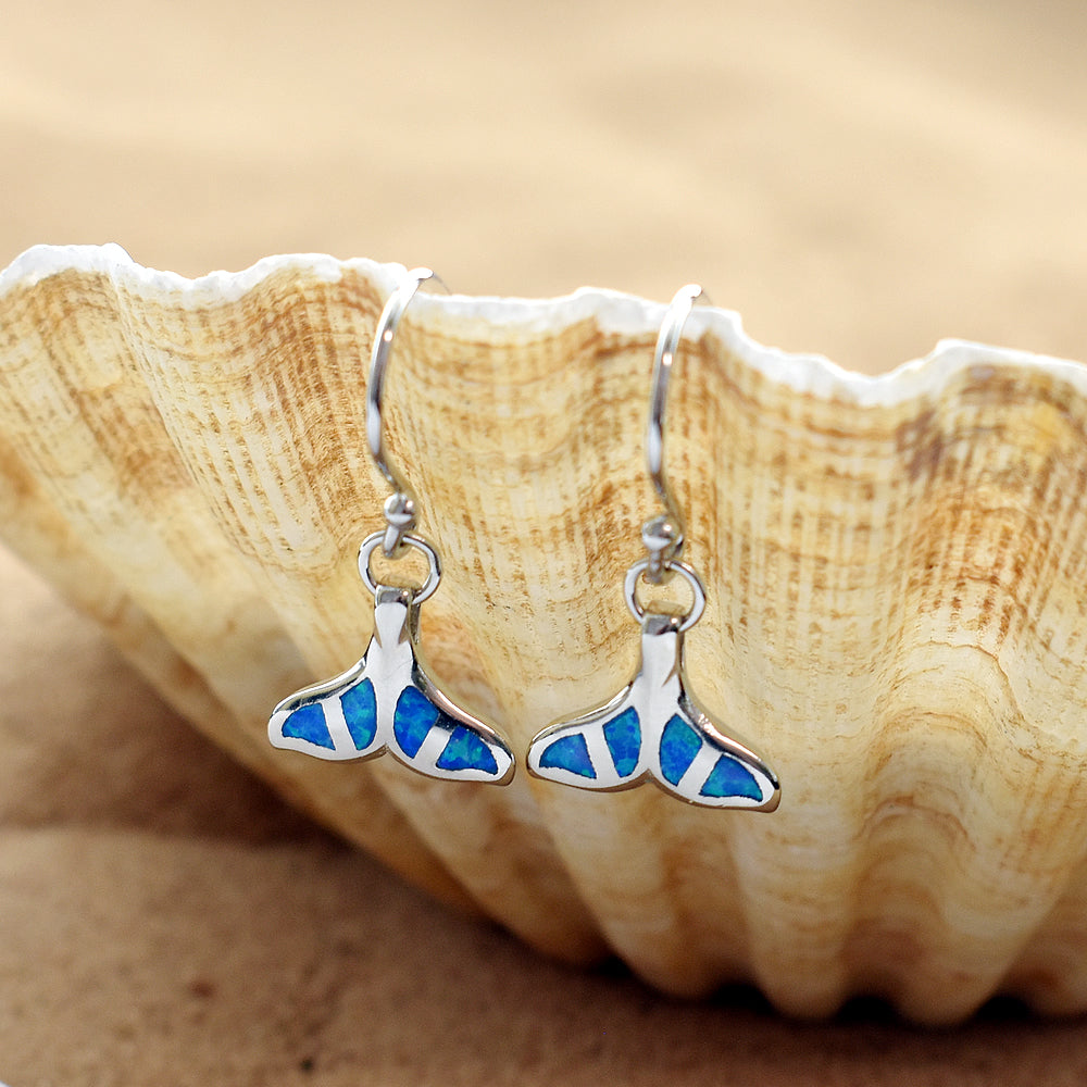 Ana blue opal whale tail earrings