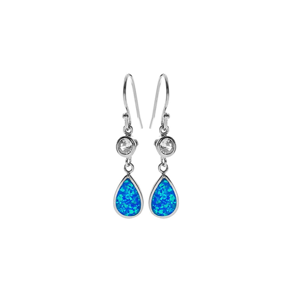 Diana teardrop blue opal and CZ earrings
