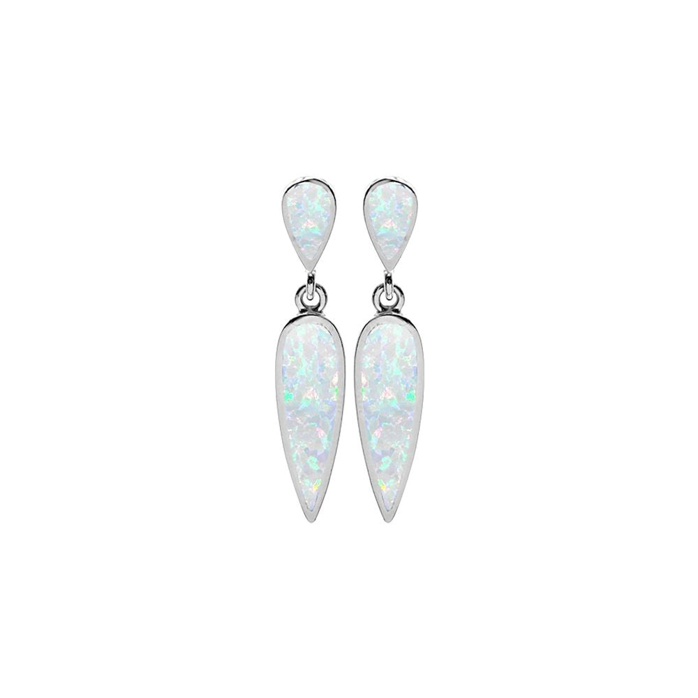 Diana double inverted teardrop white opal earrings