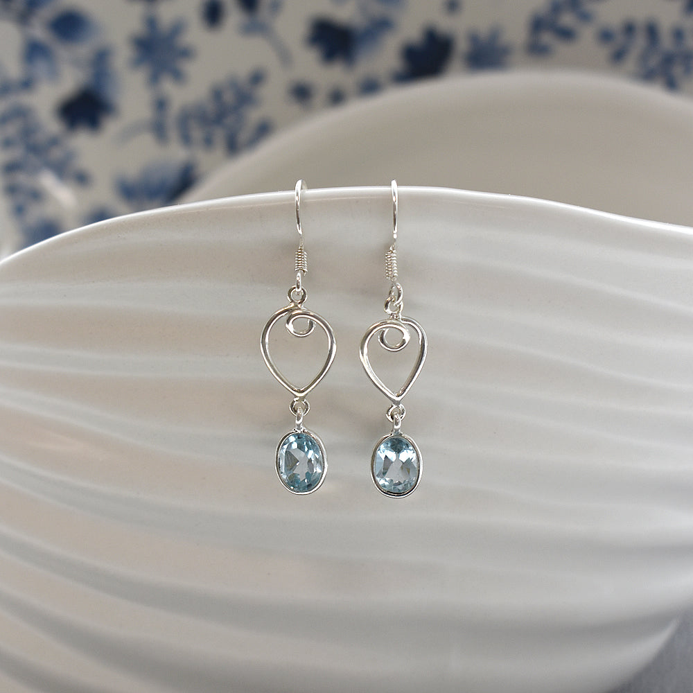Lola swirled heart blue topaz earrings