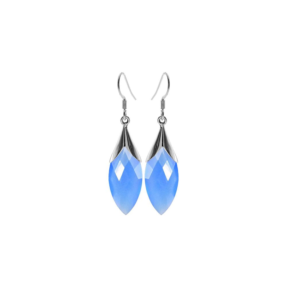 Viola marquis chequer-cut blue chalcedony earrings