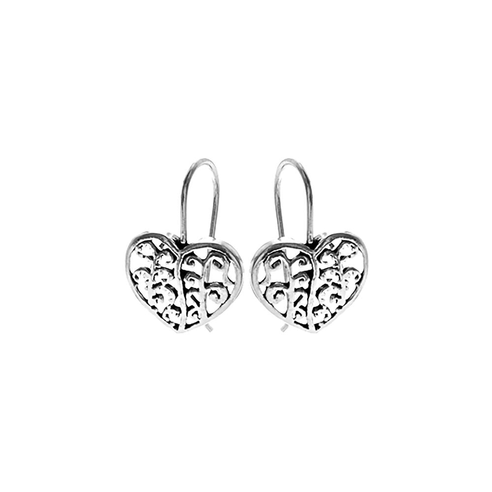 Smile ornate oxidised heart fixed wire earrings