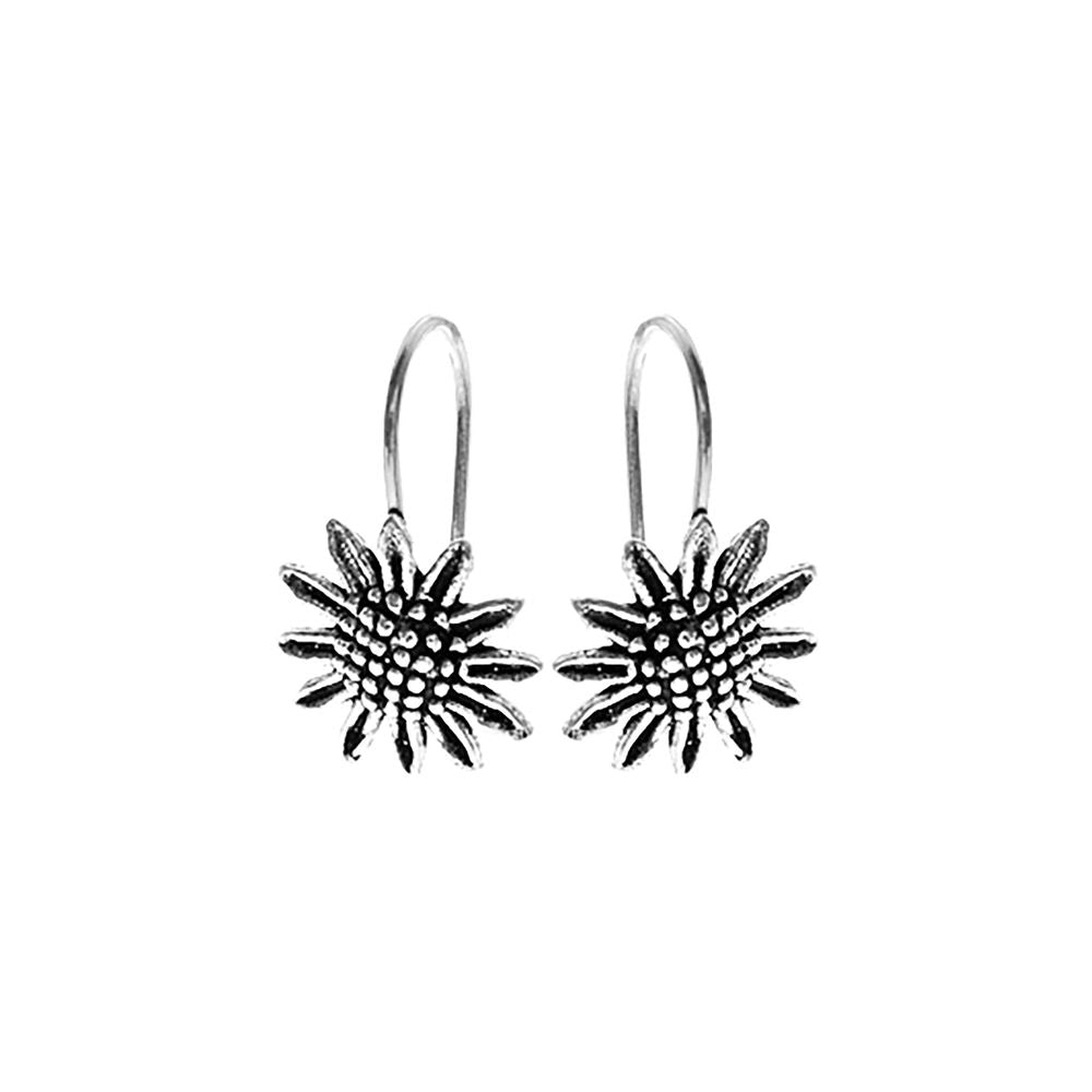 Smile oxidised sunflower fixed wire earrings