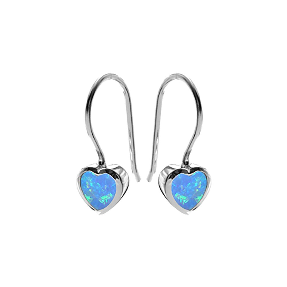 Angelica blue opal fixed wire heart earrings