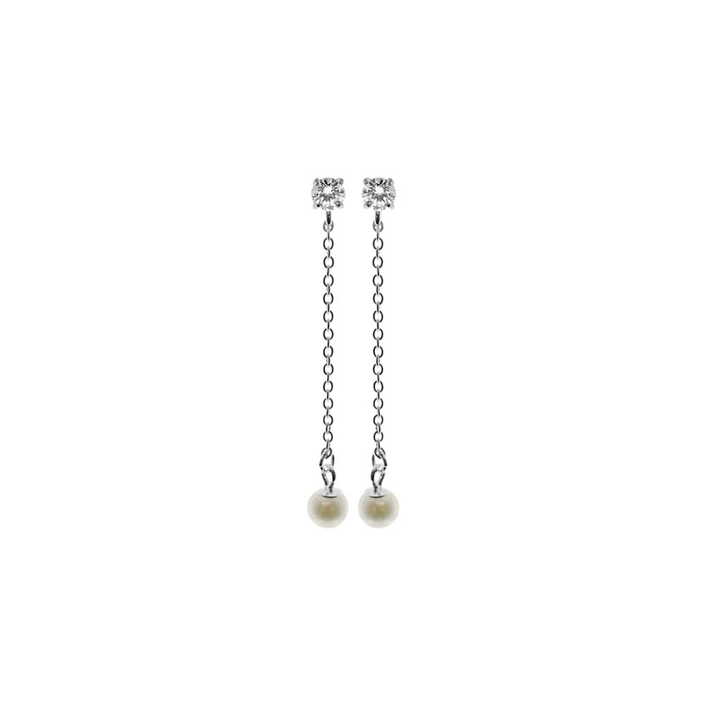Blythe CZ stud chain pearl earrings