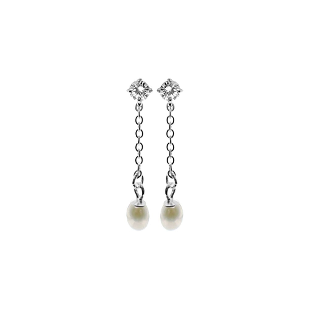 Rosa round CZ with pearl on chain earrings