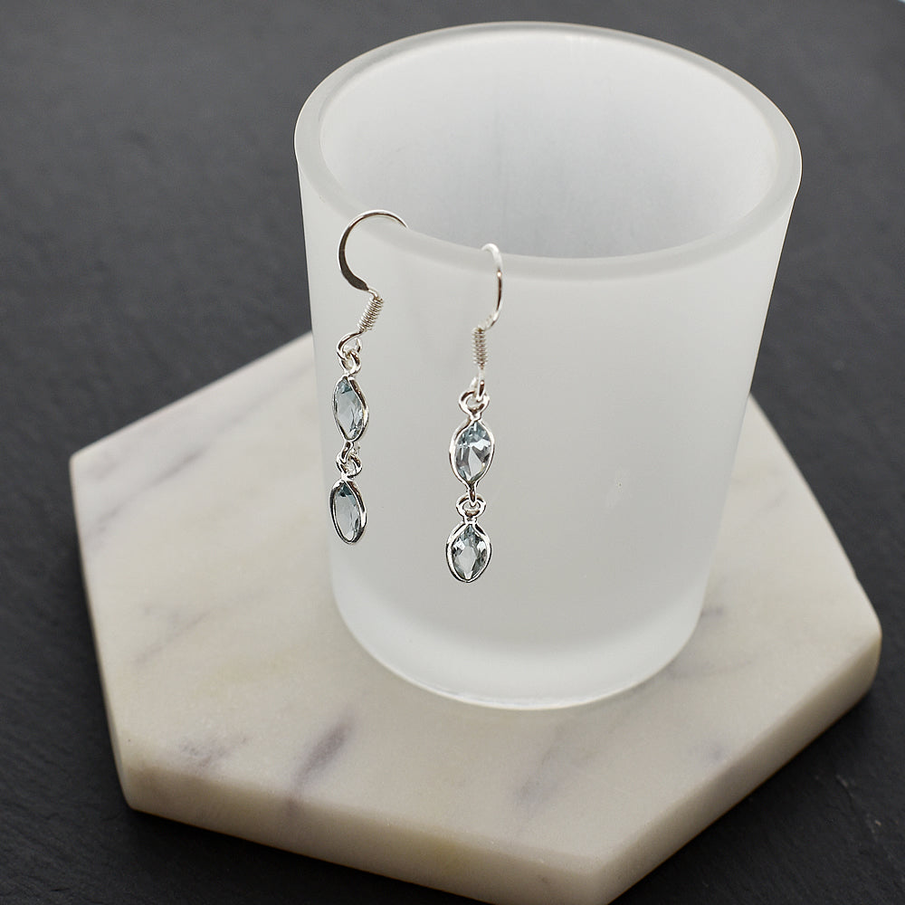 Bridget double marquis blue topaz earrings