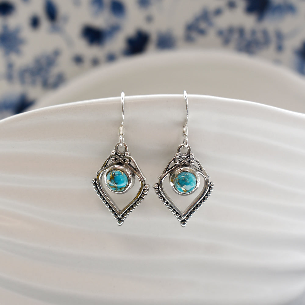 Isla blue mohave turquoise ornate teardrop earrings