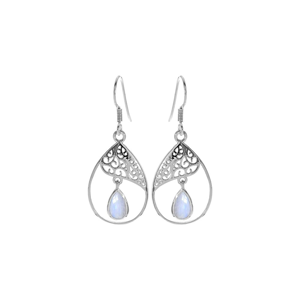 Tilly teardrop rainbow moonstone filigree earrings