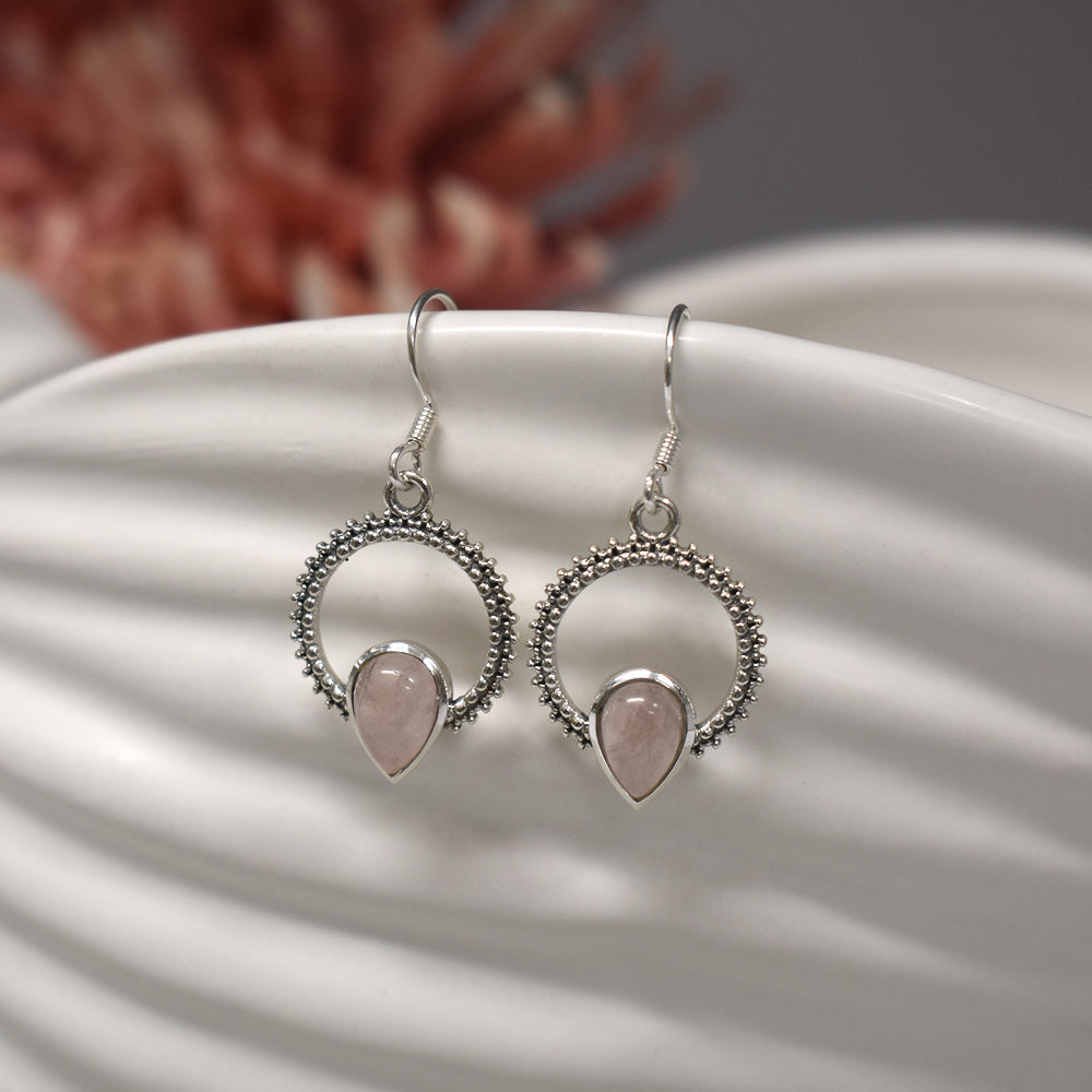 Isla rose quartz textured loop earrings