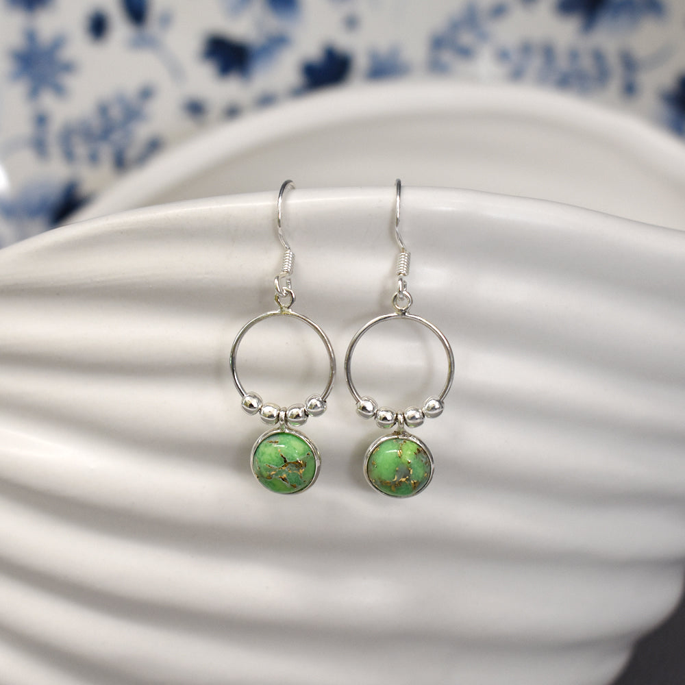 Juliet green mohave turquoise ring and bead earrings