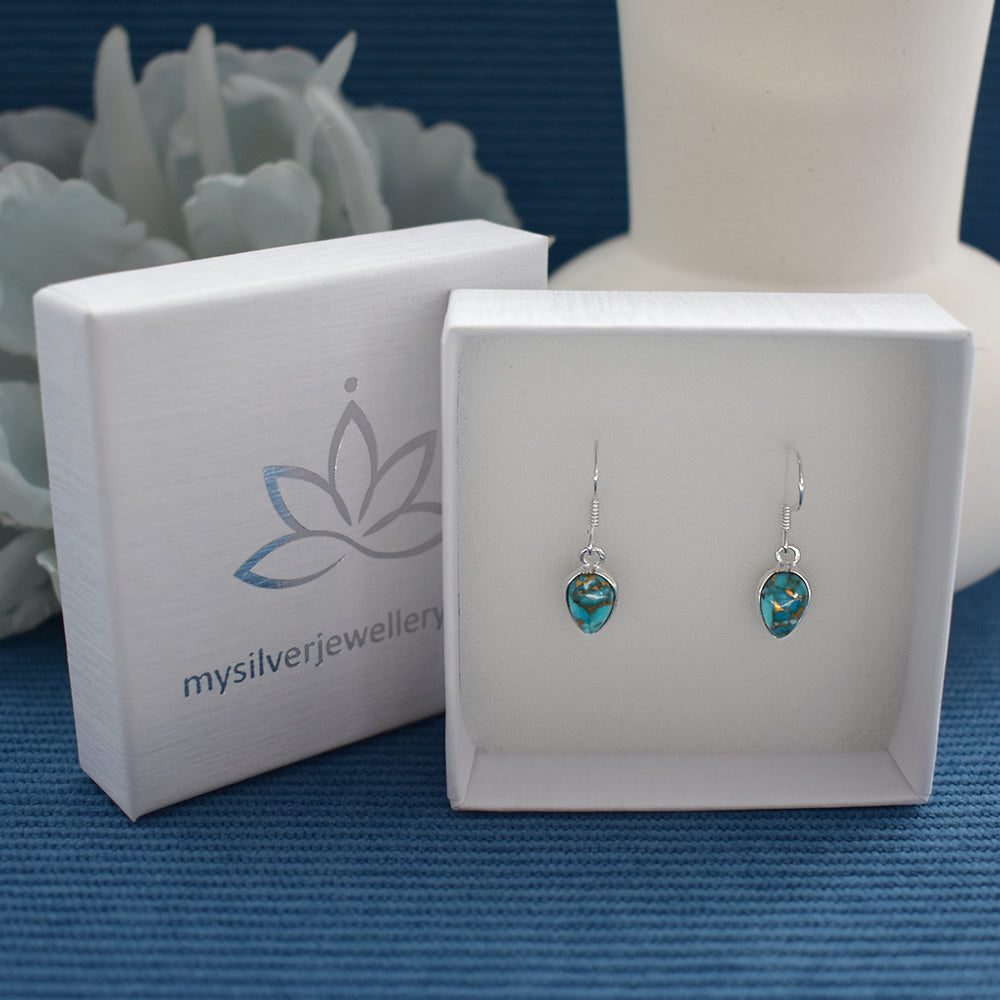 Bridget inverted teardrop blue mohave turquoise earrings