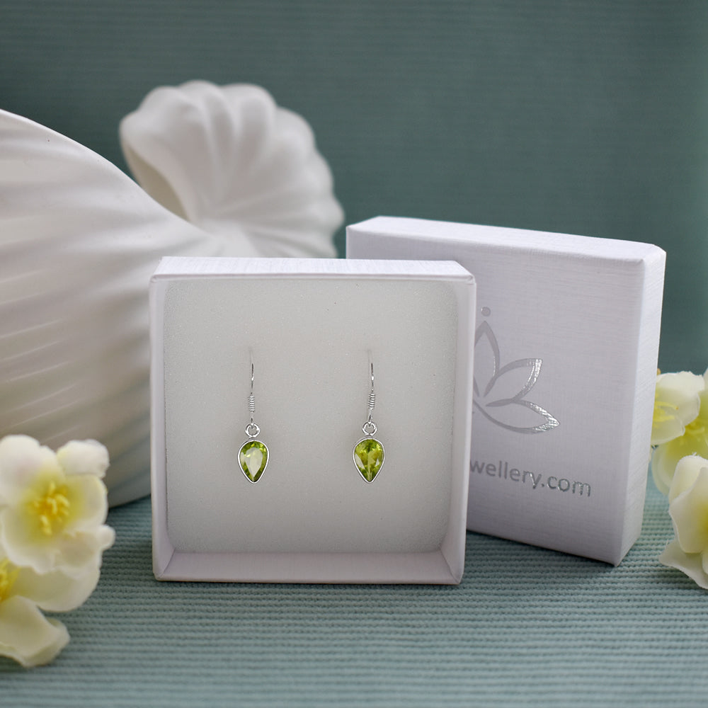 Bridget inverted teardrop faceted peridot earrings