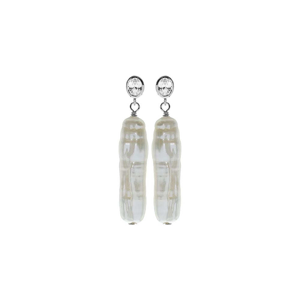 Rosa oval CZ with biwa pearl earrings