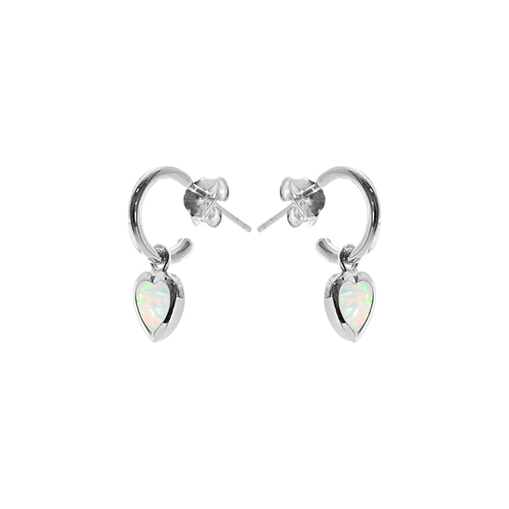Angelica stud topped hoop white opalique heart earrings