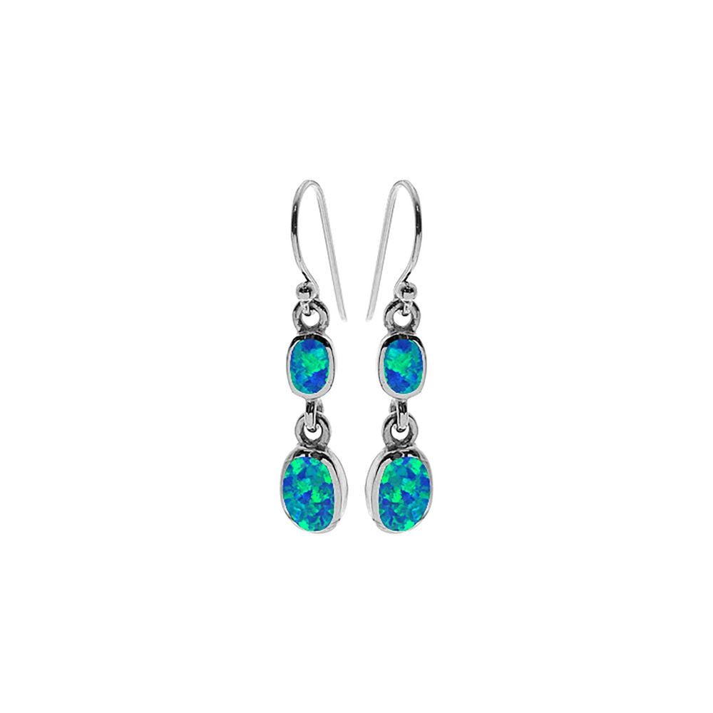 Diana double oval blue opal earrings
