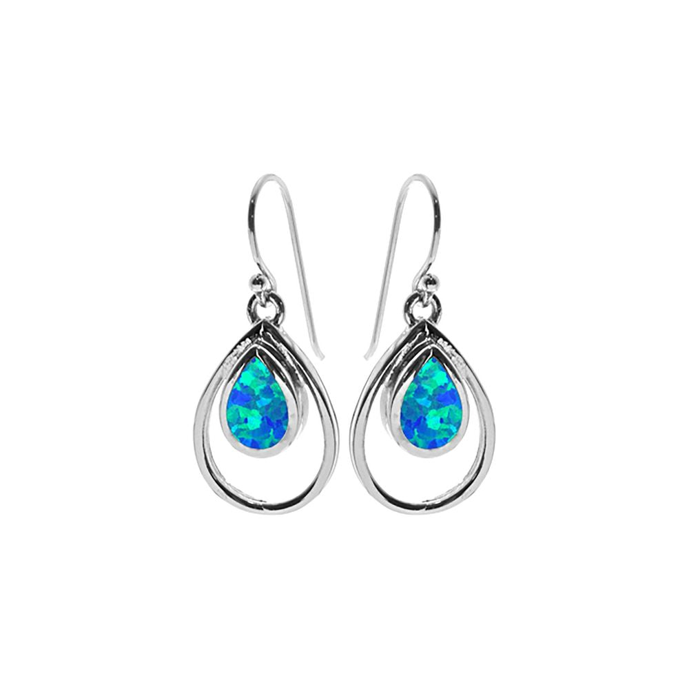 Antoinette teardrop blue opalique wire surround earrings