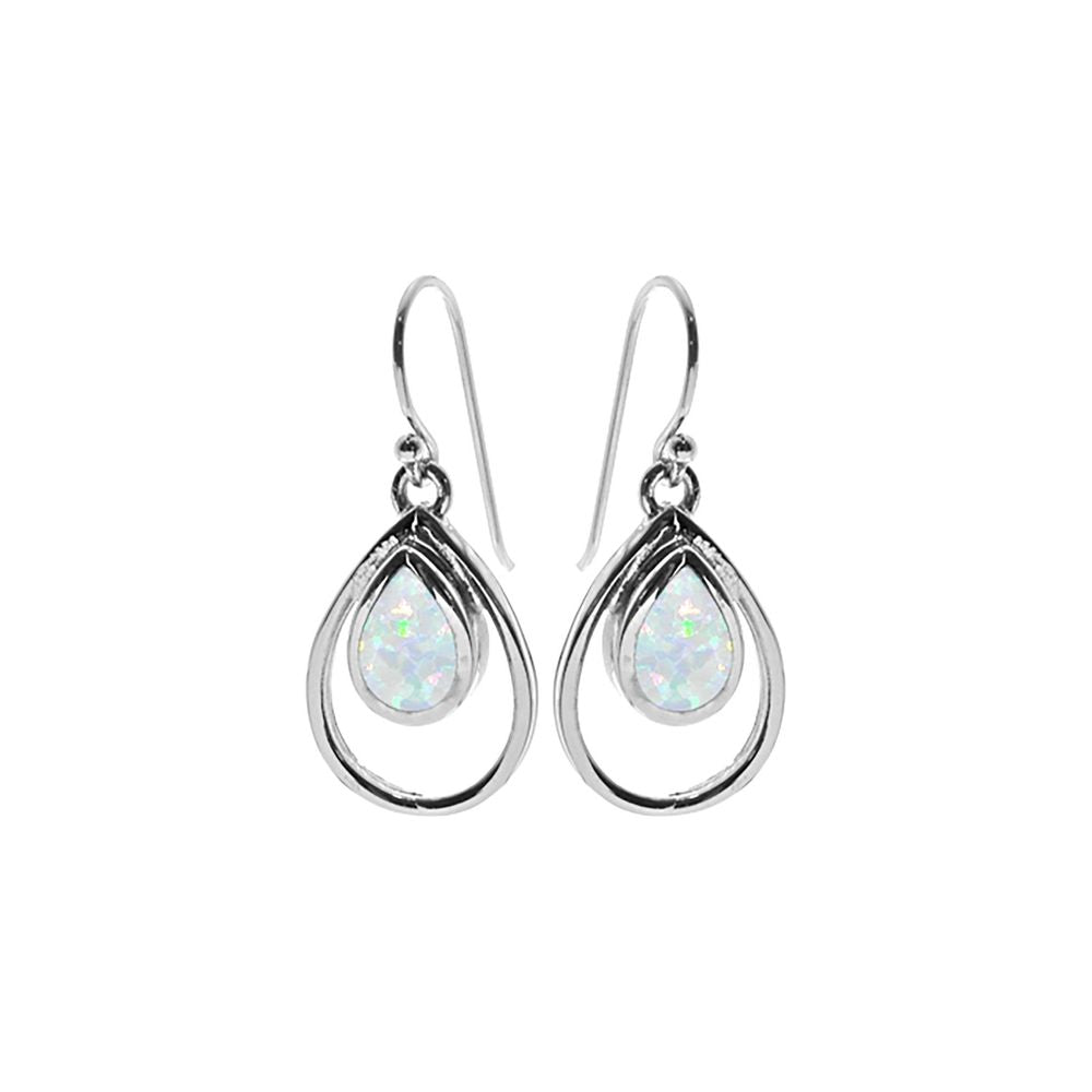 Antoinette teardrop white opalique wire surround earrings